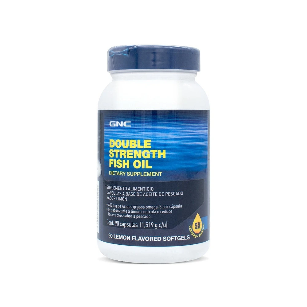 Double Strength Fish Oil Aceite de Pescado Omega 3 GNC Limón 90 Cápsulas