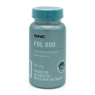 Ácido Fólico 800 Mcg GNC 100 Tabletas