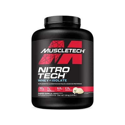 Nitro Tech Mezcla de péptidos y proteína aislada de suero de leche Muscletech Vainilla 4 Libras