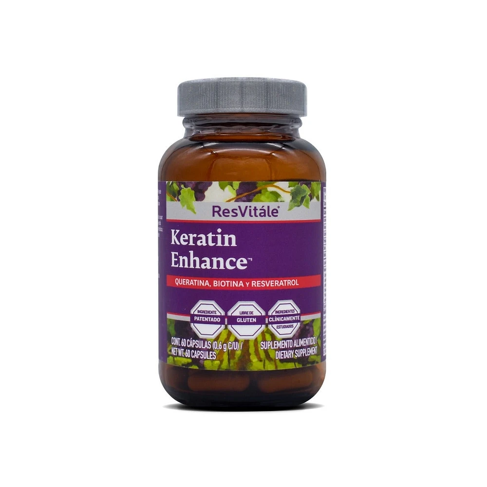 Keratin Enhance 500 Mg Queratina, Biotina y Resveratrol Resvitale 60 Cápsulas