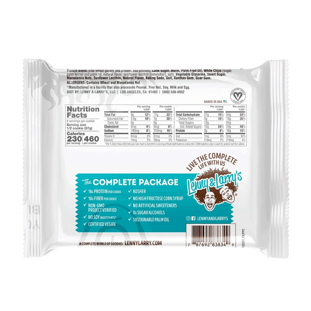 Galleta de Proteína Vegana Lenny & Larry's Chocolate Blanco y Macadamia 113 Gramos