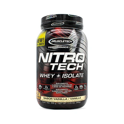 Nitro Tech Mezcla de péptidos y proteína aislada de suero de leche Muscletech Vainilla 2.2 Libras