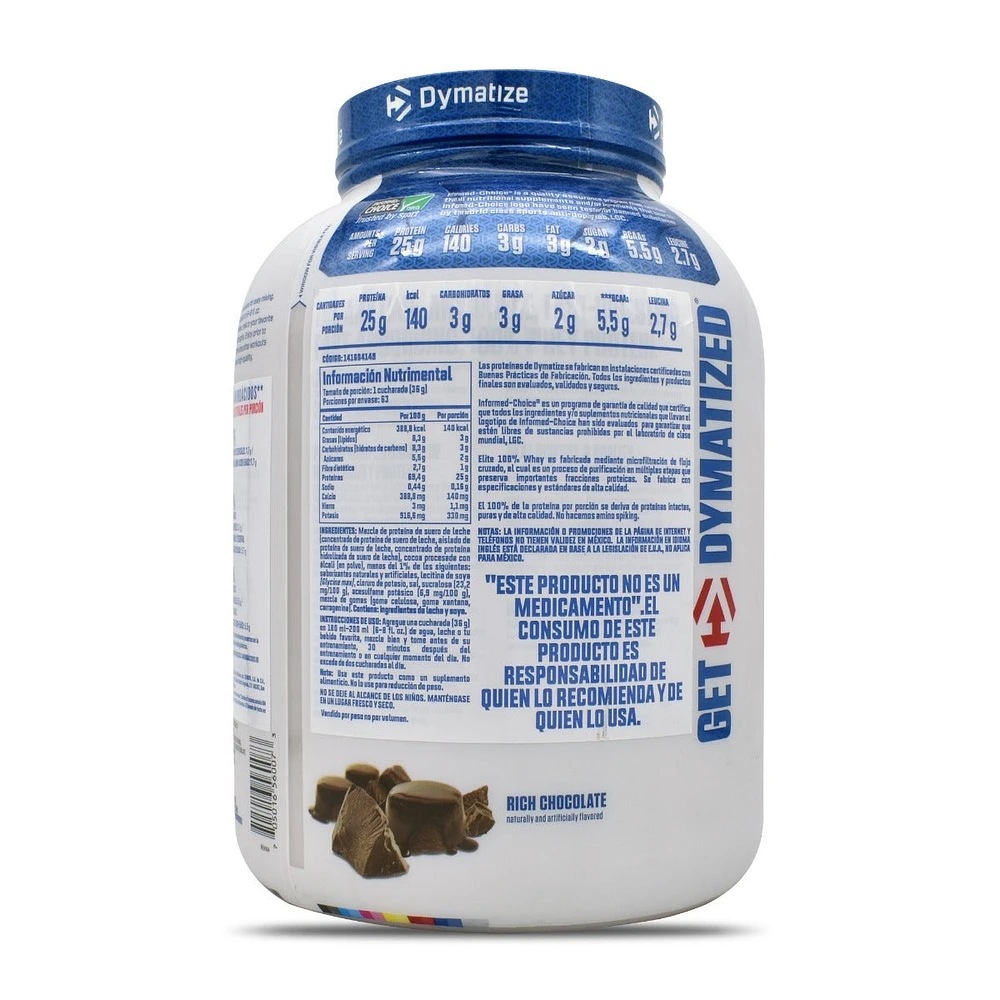 Elite 100% Whey Proteína de suero de leche Dymatize Chocolate 5 Libras