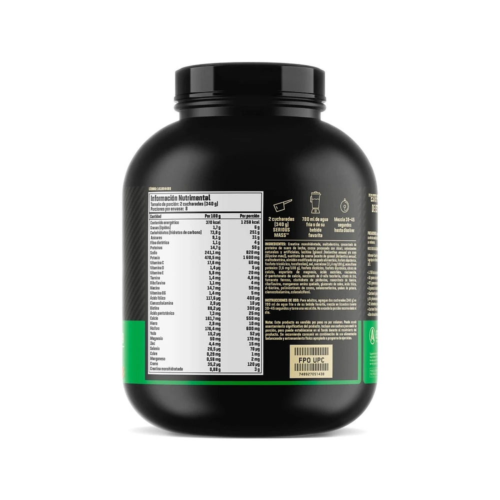 Serious Mass Proteína Optimum Nutrition Chocolate y Crema de Cacahuate 6 lb