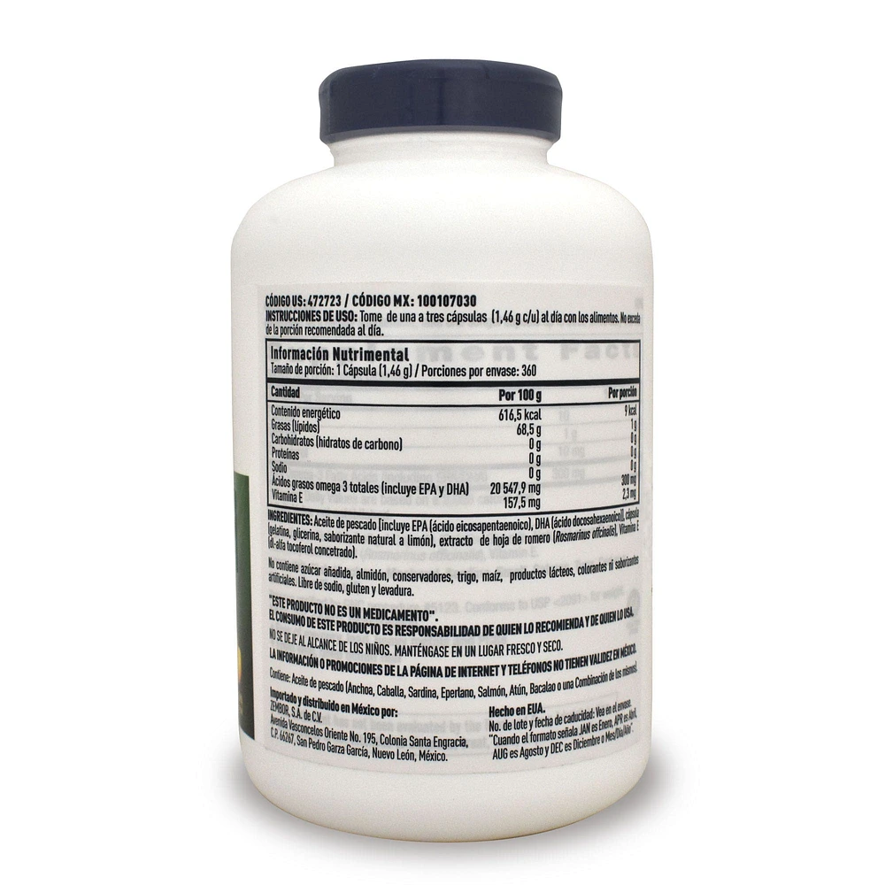 Aceite de Pescado Omega 3 GNC Limón 360 caps