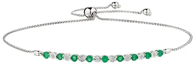 Genuine Emerald and .04 Carat of Diamonds Bolo Bracelet, 10kt White Gold.....................NOW