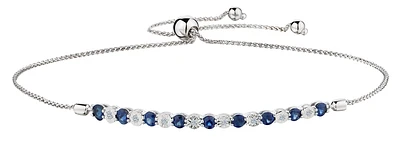 Genuine Sapphire and .04 Carat of Diamond Bolo Bracelet, 10kt White Gold.....................NOW