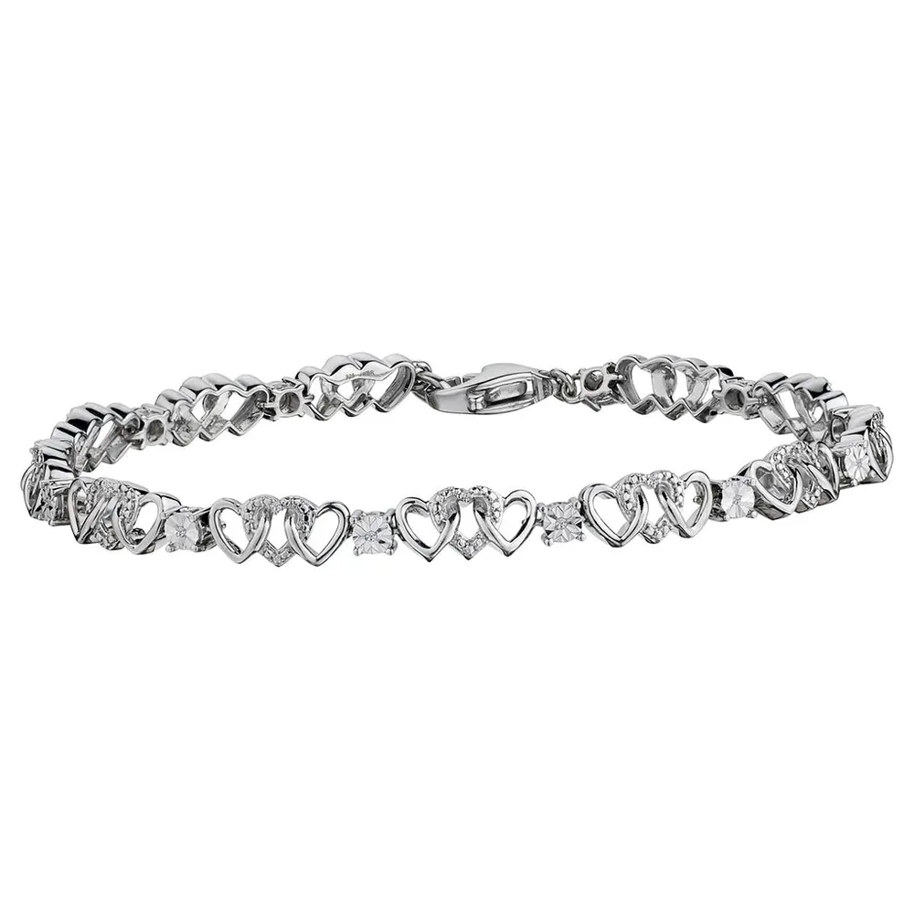 .05 Carat of Diamonds "Past, Present, Future" Heart Bracelet, Silver.......................NOW