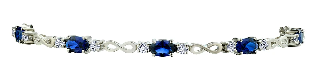 Created Blue Oval & Created White Sapphire Bracelet, Silver.....................NOW