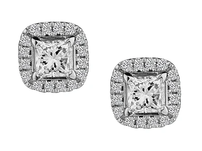 53 Carat of Canadian Diamonds Princess Cut Halo Earrings