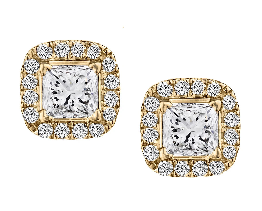 .53 Carat of Canadian Diamonds Princess Cut Halo Earrings, 10kt Yellow Gold.....................NOW