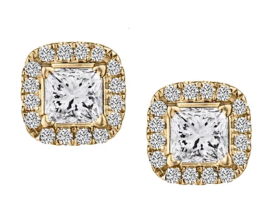 .53 Carat of Canadian Diamonds Princess Cut Halo Earrings, 10kt Yellow Gold.....................NOW