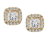 .53 Carat of Canadian Diamonds Princess Cut Halo Earrings, 10kt Yellow Gold.....................NOW