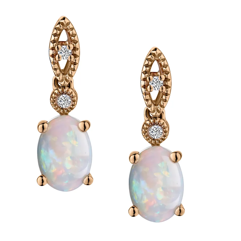 .75 Carat Oval Australian Opal and Diamond Earrings, 10kt Yellow Gold.......................NOW