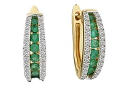 .35 Carat of Diamonds & Genuine Emerald Channel Hoops, 14kt Yellow Gold.....................NOW