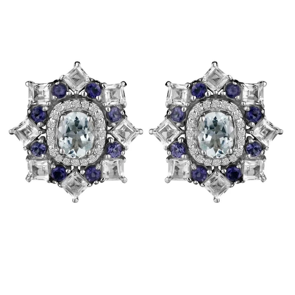 1.25 Carat of Aquamarine, Iolite & Topaz Stud Earrings, Silver.......................NOW