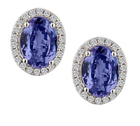 2.95 Carat of Tanzanite and Diamonds Halo Earrings, 14kt White Gold.....................NOW