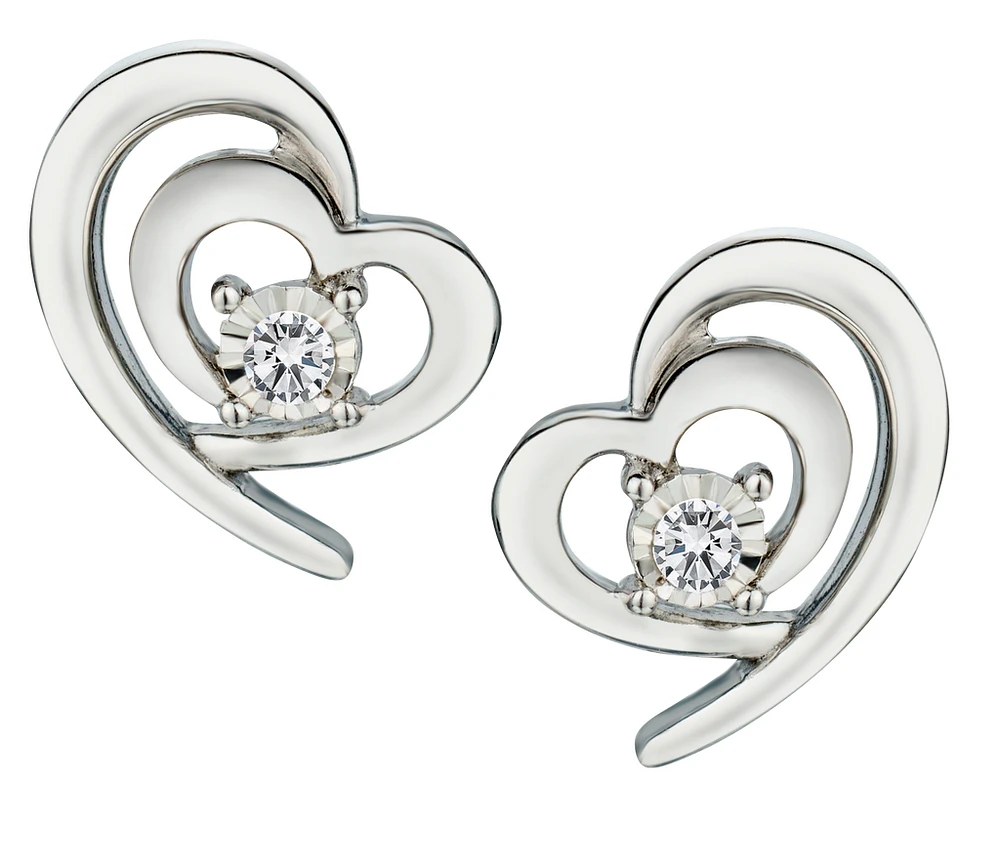 .06 Carat of Lab Grown Diamonds "Double Hearts" Earrings, Silver.....................NOW