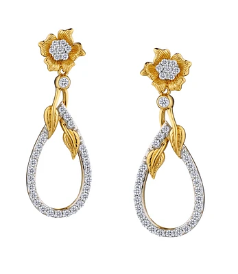 .33 Carat of Lab Grown Diamonds "Flower" Drop Earrings, 10kt Yellow Gold.....................NOW
