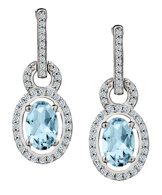 Aquamarine and .21 Carat of Diamonds Halo Drop Earrings, Silver.....................NOW