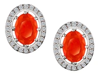 Genuine Orange Ethiopian Opal & White Zircon Earrings, Silver.....................NOW