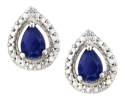 Genuine Blue Sapphire & Diamonds Stud Halo Earrings, Silver.....................NOW