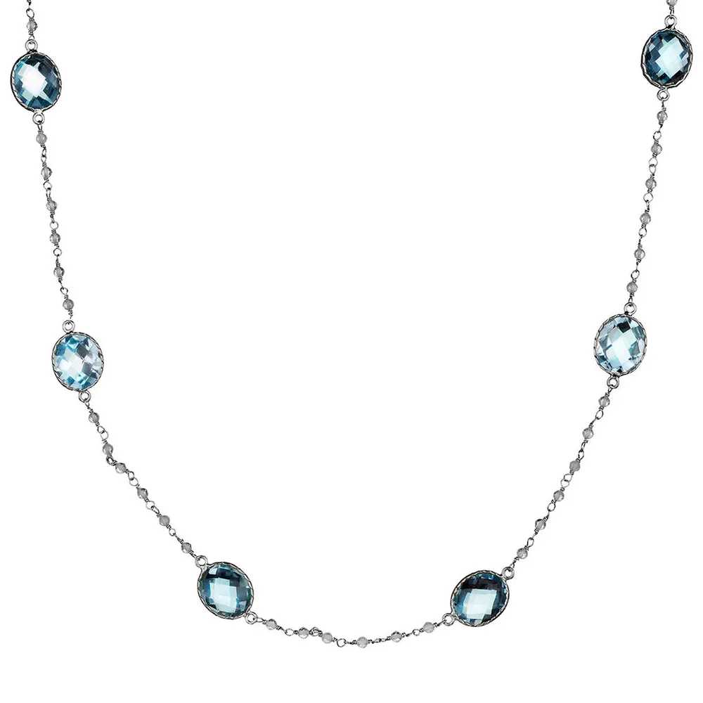 32.0 TW Genuine Swiss Blue & White Topaz Necklace, Sterling Silver.....................NOW