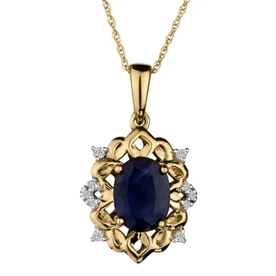 .10 Carat of Diamond & Genuine Blue Sapphire Pendant, 10kt Yellow Gold......................NOW