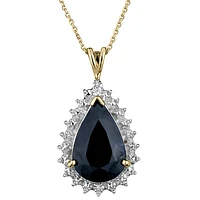 Genuine Dark Sapphire & Diamond Pendant, 10kt Yellow Gold........................Now