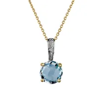 Genuine Blue Topaz & Diamond Pendant, 10kt Yellow Gold.....................NOW