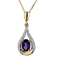 Genuine Amethyst & Diamonds Pendant, 10kt Yellow Gold......................NOW