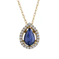 Genuine Blue Sapphire & .10 Carat Diamond Halo Pendant, 14kt Yellow Gold.....................NOW