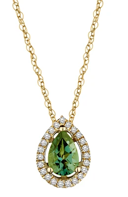 Genuine Peridot & .10 Carat of Diamonds Halo Pendant, 14kt Yellow Gold.....................NOW