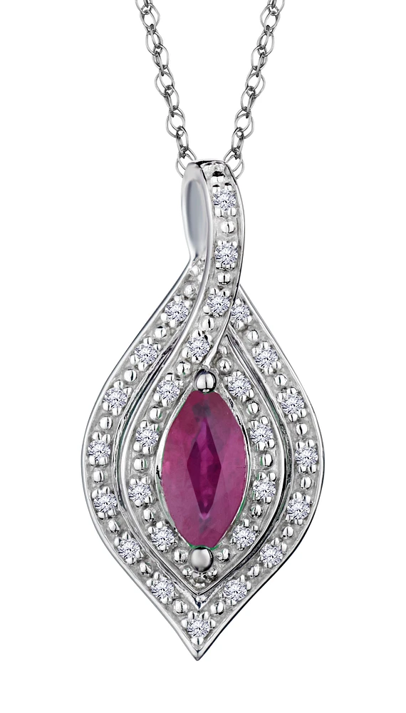 Ruby & .09 Carat of Diamonds Halo Pendant, 14kt White Gold.....................NOW