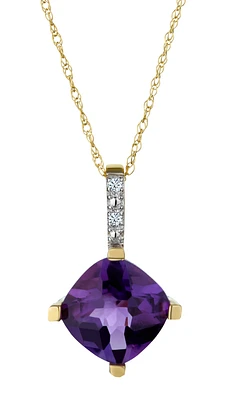 Genuine Amethyst and .03 Carat of Diamonds Pendant, 10kt Yellow Gold.....................NOW