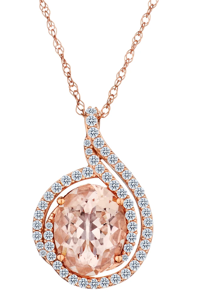 Genuine Morganite & .20 Carat of Diamonds Pendant, 10kt Rose Gold.....................NOW