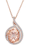 Genuine Morganite & .20 Carat of Diamonds Pendant, 10kt Rose Gold.....................NOW