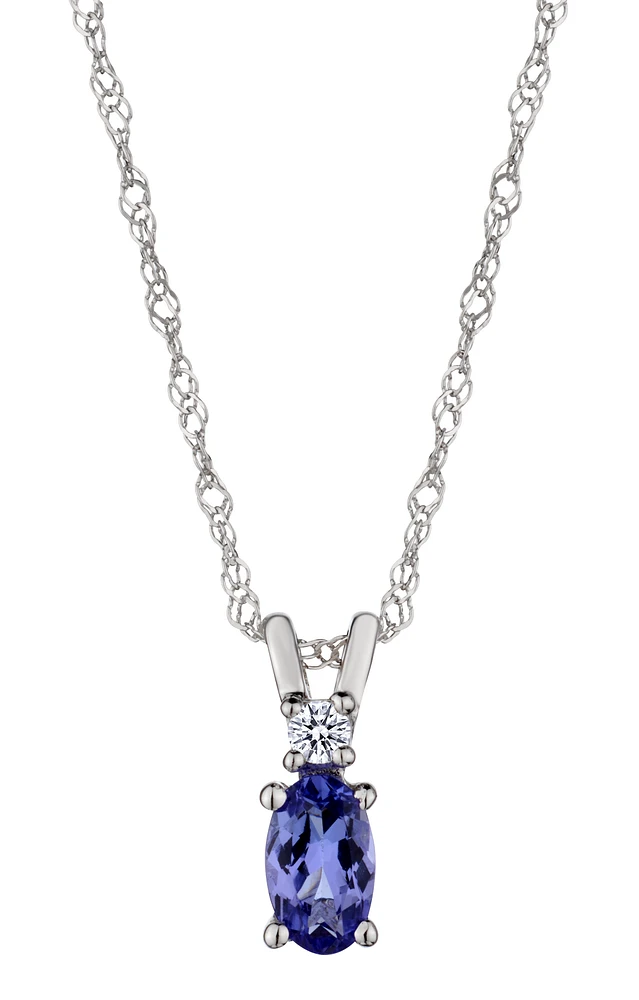 Genuine Tanzanite & 0.03 Carat of Diamonds Pendant, 14kt White Gold.....................NOW