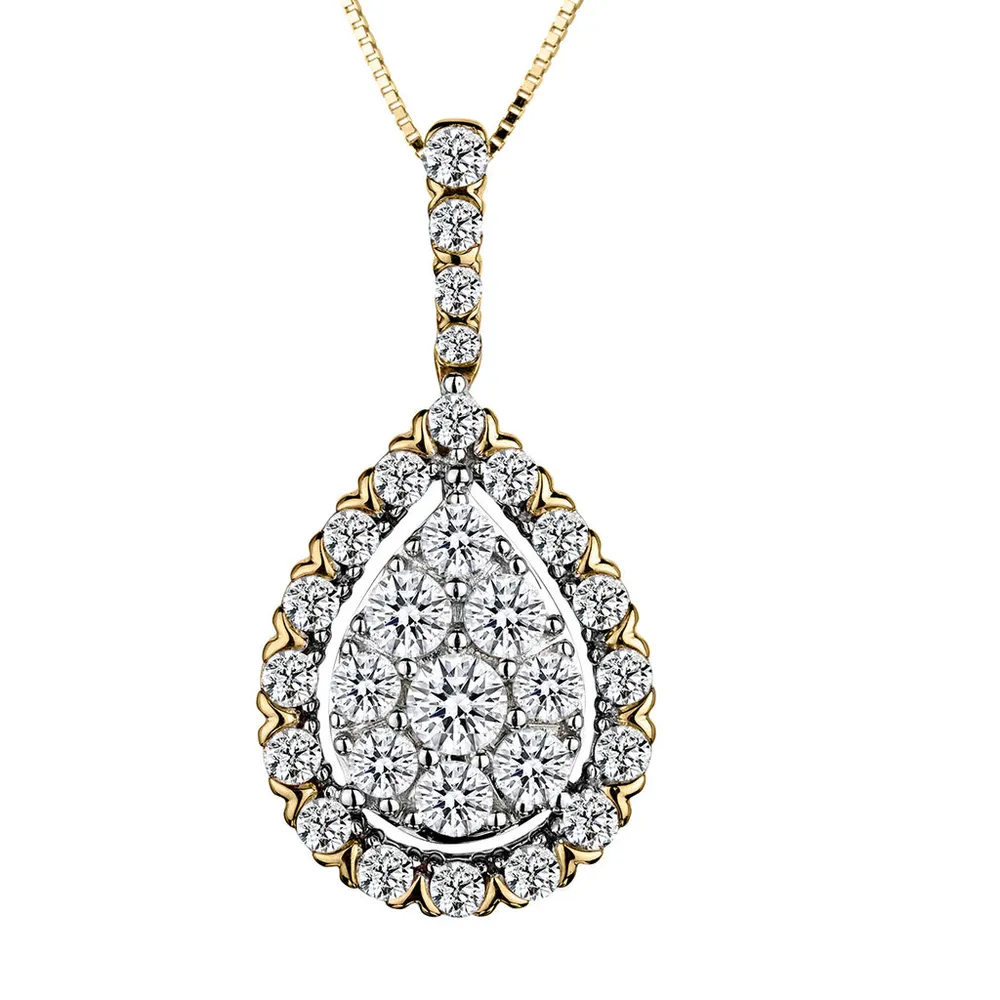 1.00 Carat of Diamonds Pear Shape Pendant, 14kt Two Tone.......................NOW