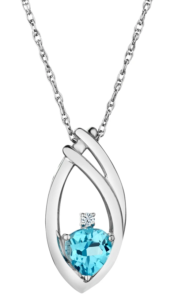 Genuine Heart Shaped Blue Topaz and .02 Carat of Lab Grown Diamond Pendant, Silver.....................NOW