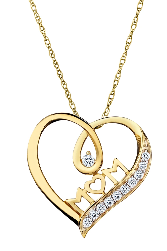 .11 Carat of Lab Grown Diamonds "Mom Heart" Pendant, 10kt Yellow Gold.....................NOW