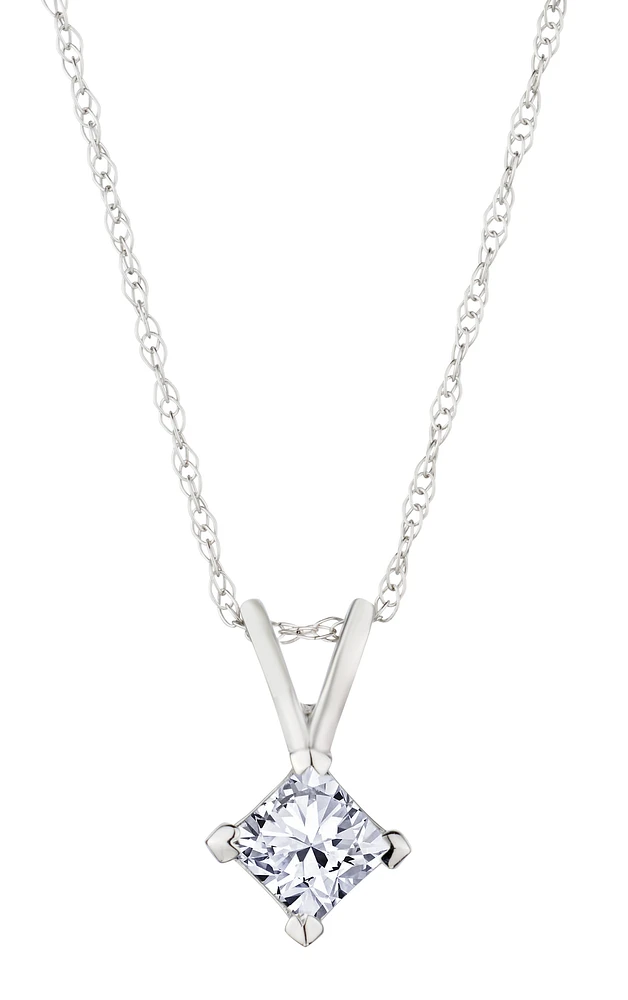 .33 Carat of Lab Grown Diamond Princess Cut Pendant, 14kt White Gold.....................NOW