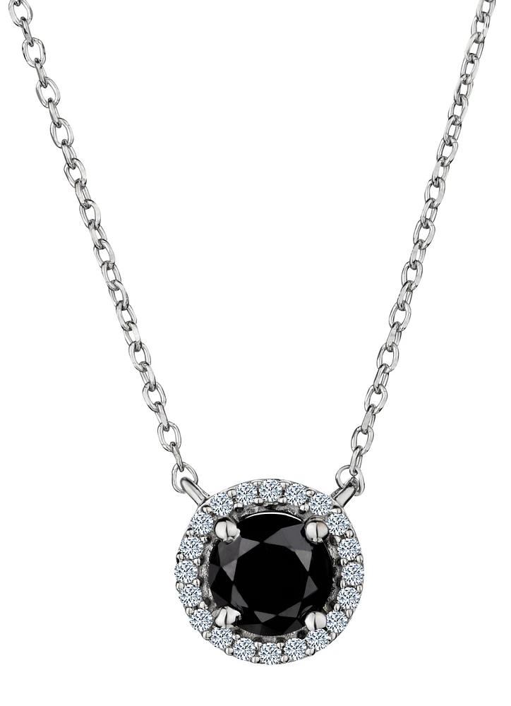1.00 Carat of Black and White Diamonds Halo Pendant, Silver.....................NOW