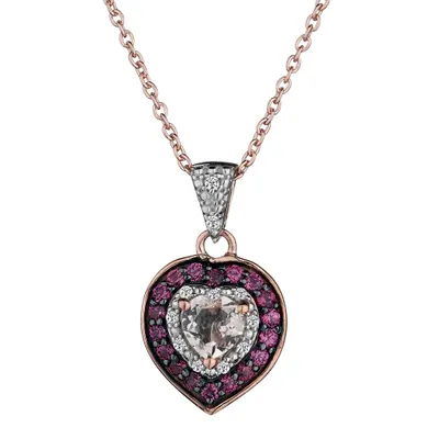 1.36 Carat of Genuine Morganite & Rhodolite Heart Pendant, Silver (14kt Rose Plated).......................NOW