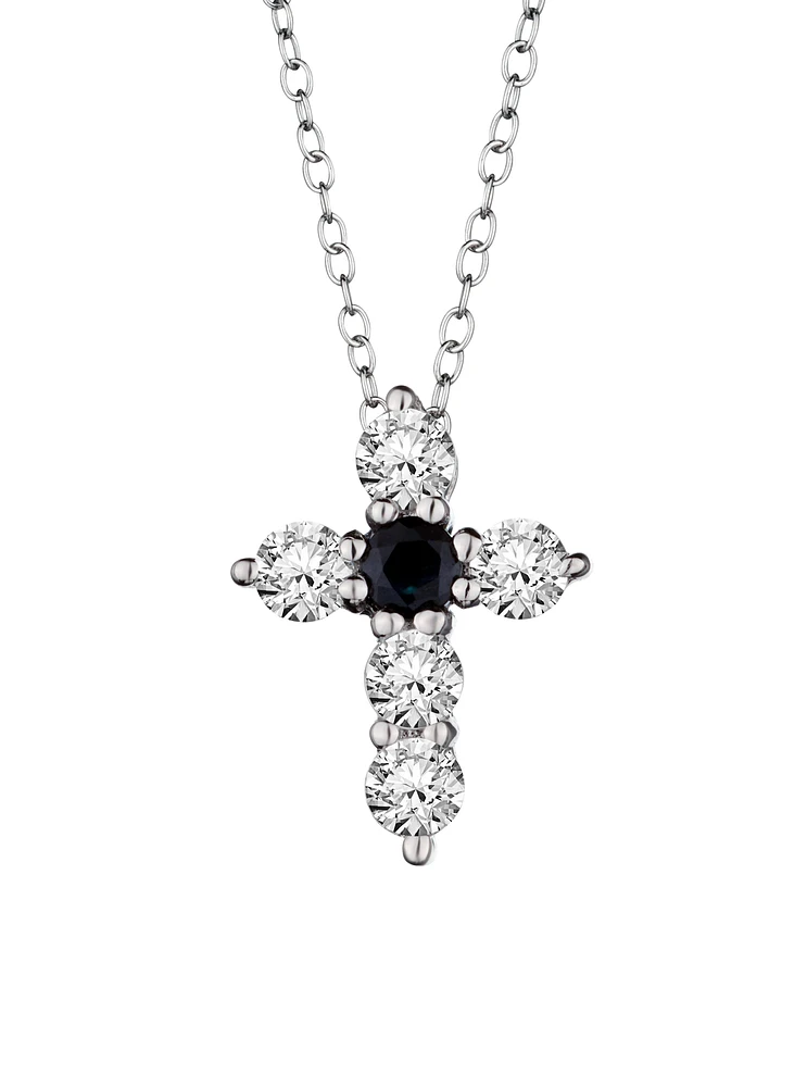 Genuine Black Sapphire & White Topaz Cross Pendant, Silver.....................NOW