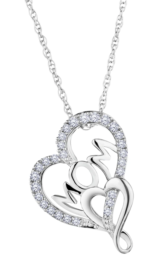 Created White Sapphire "Mom" Heart Pendant, Silver.....................NOW