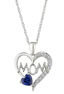 Created Blue & White Sapphire "Mom" Pendant, Silver.....................NOW