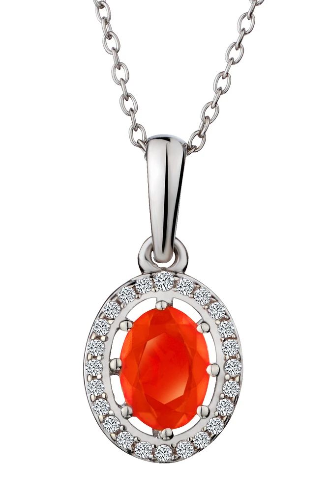 Genuine Orange Ethiopian Opal & White Zircon Pendant, Silver.....................NOW