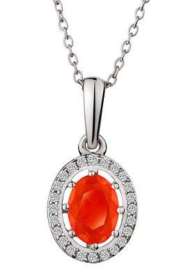 Genuine Orange Ethiopian Opal & White Zircon Pendant, Silver.....................NOW