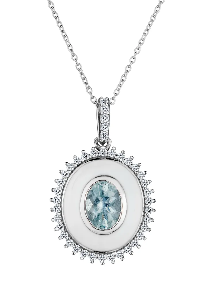 1.80 Carat of Genuine Aquamarine & White Zircon Enamel Pendant, Silver.....................NOW